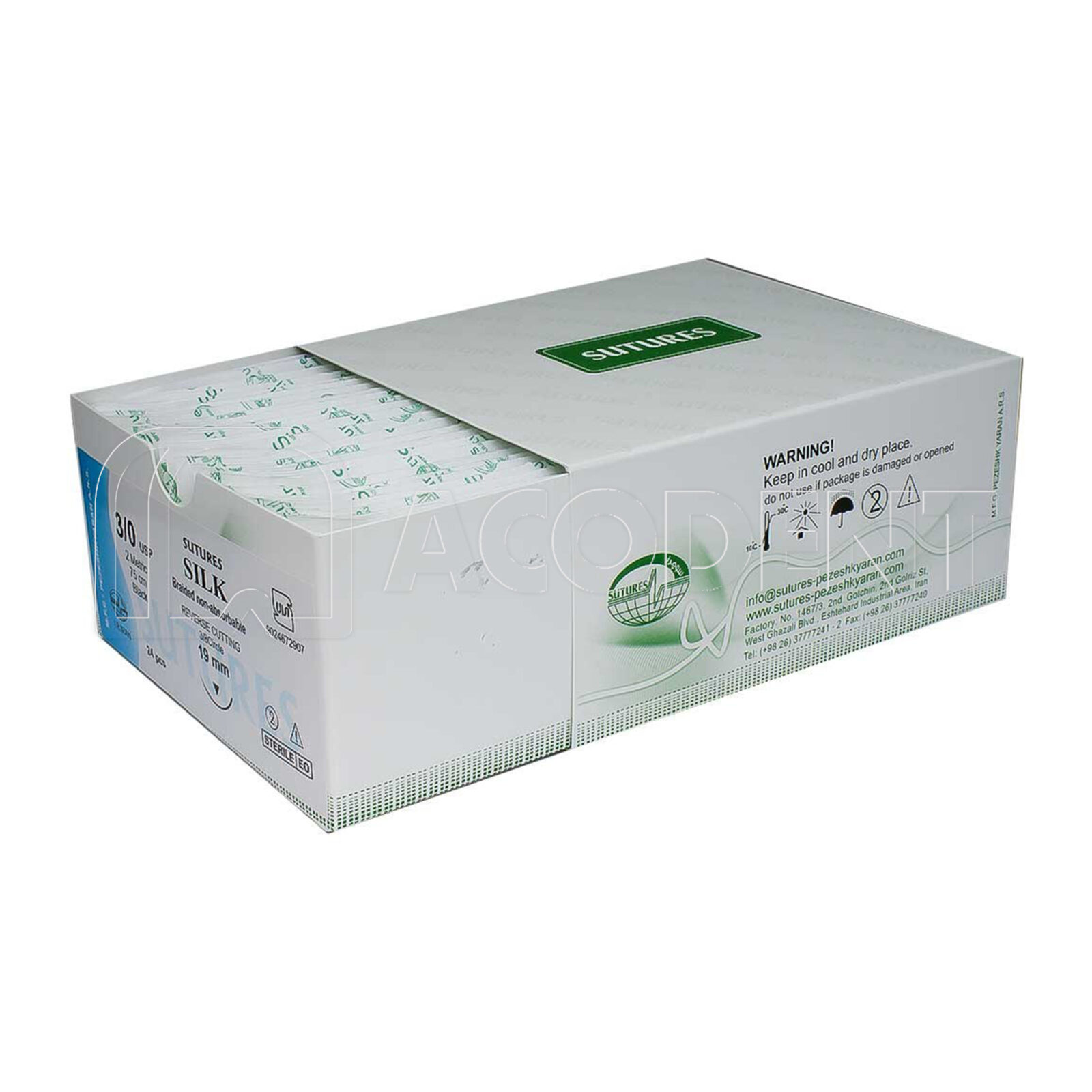  نخ بخیه سیلک Sutures ۳/۰ مخصوص جراحی - استریل، غیر قابل جذب، مشکی بافته‌شده