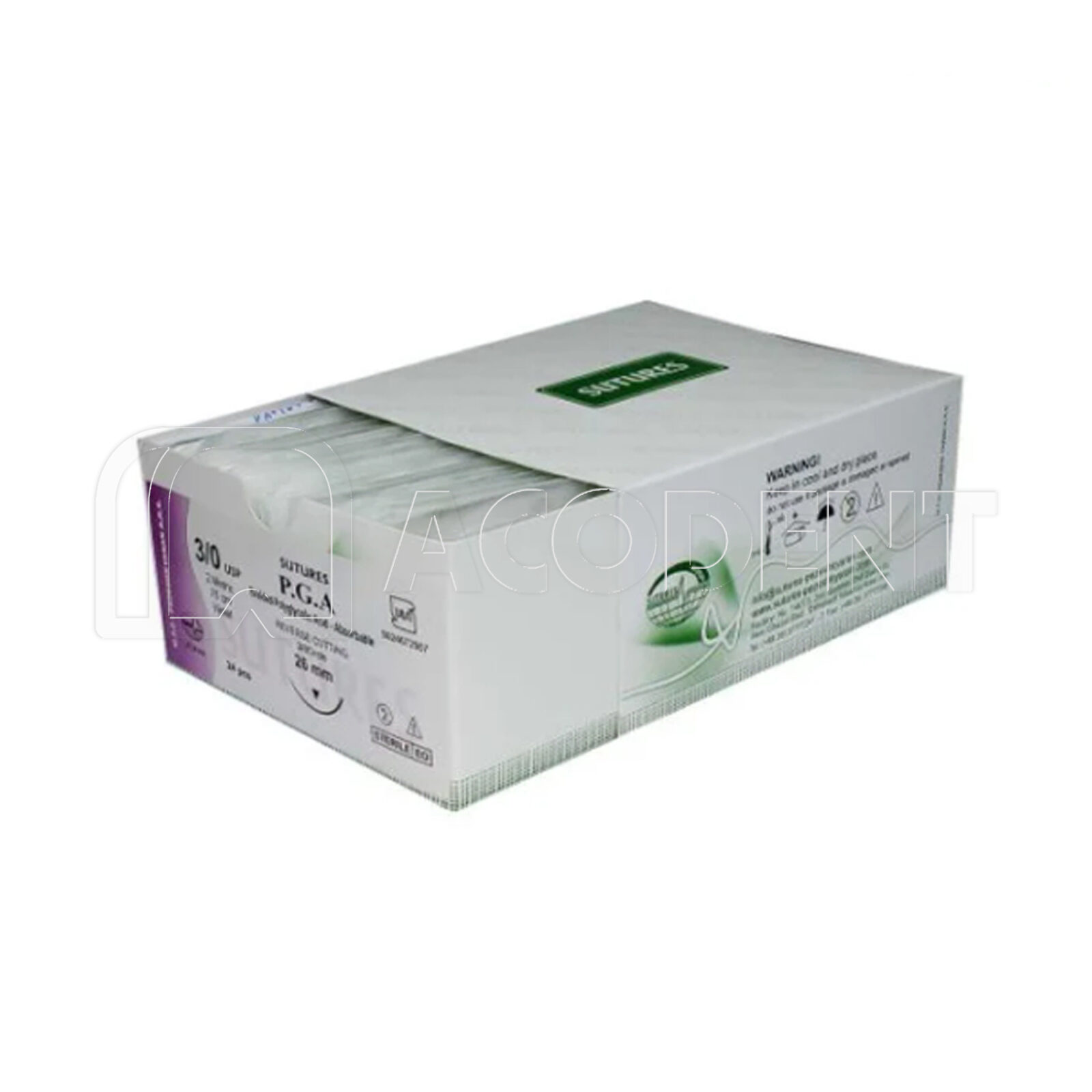 بسته سوچر جذبی PGA نخ بخیه ویکریل Sutures سایز 3/0 با سوزن معکوس ۲۶ میلی‌متری – ساخت شرکت پزشکیاران ایران